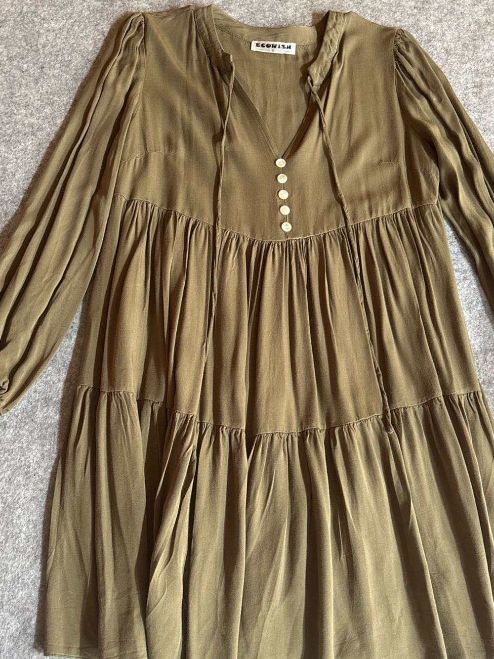 ECO/C.SHI/SH Olive Long-Sleeve Tiered Midi Dress